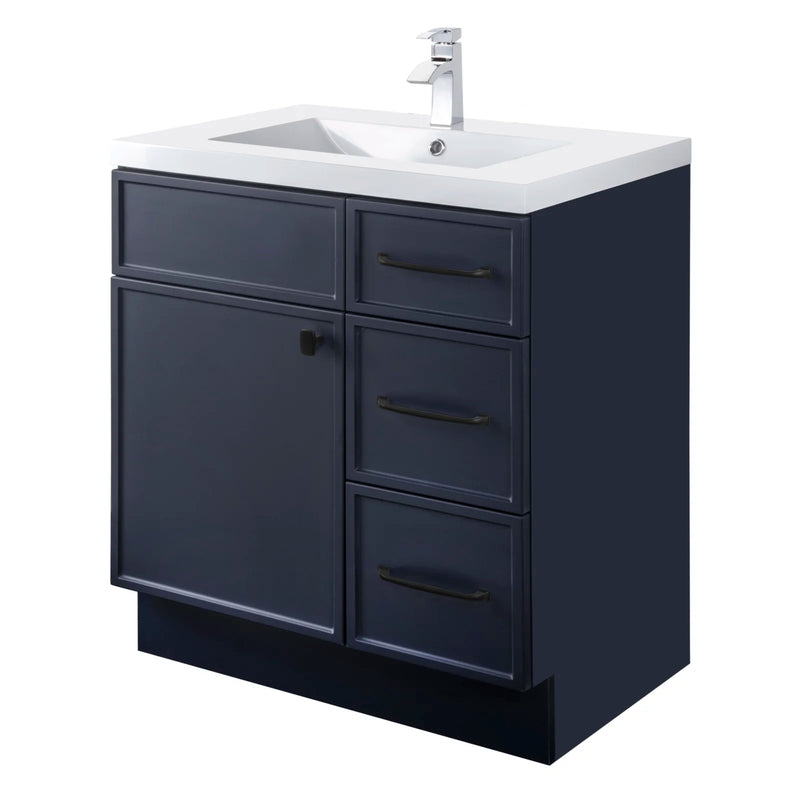 Cutler MANBLU30RHT Manhattan 30" Single Sink Free Standing Cultured Marble Top Bathroom Vanity - Blue