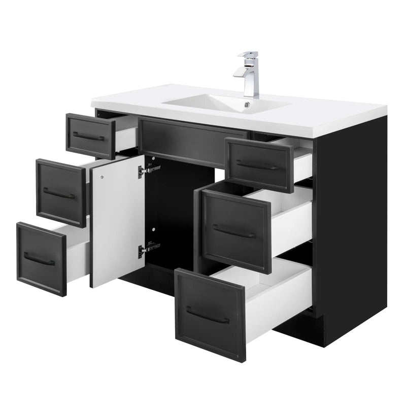 Cutler MANBLK48SBT Manhattan 48" Single Sink Free Standing Cultured Marble Top Bathroom Vanity - Black
