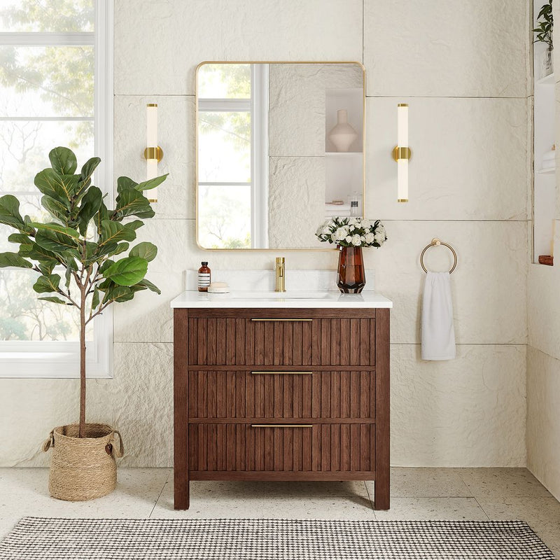 Vinnova 704236-AD-GW Shenzhen 36" Single Sink Bath Vanity in Aged Dark Brown Oak