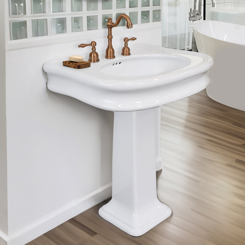 Whitehaus LA10-LA03-3H Isabella 27-1/2" Oval Pedestal Bathroom Sink - White