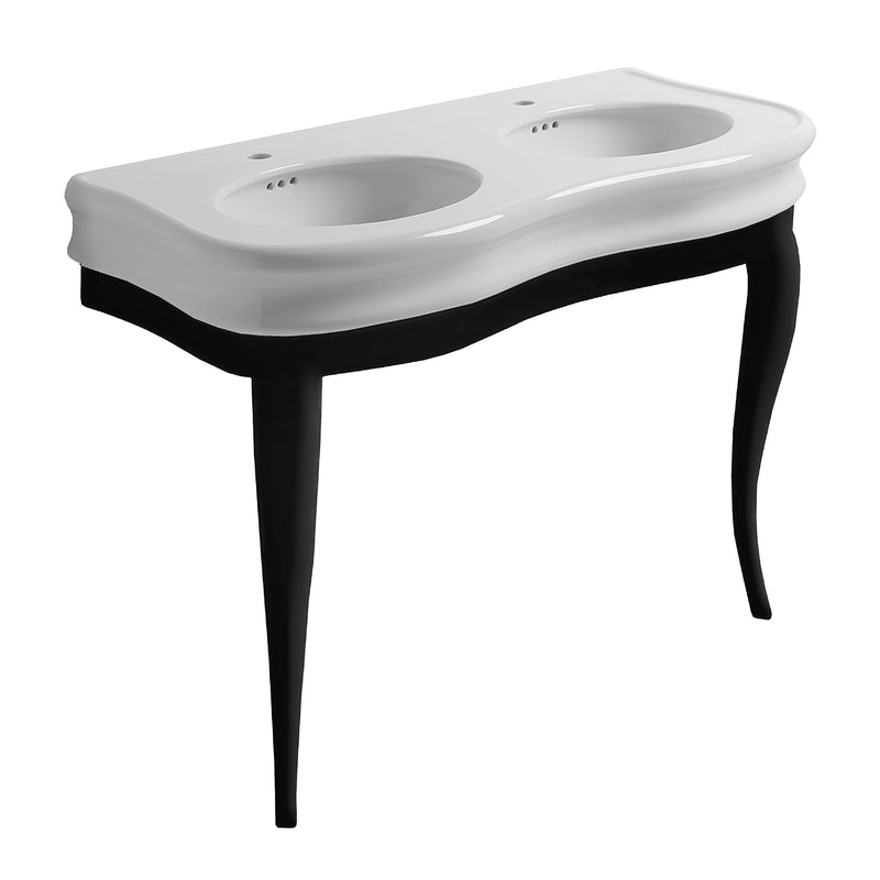Whitehaus LA12-LAM120B Isabella 47" Double Bowl Console Bathroom Sink - White/Black