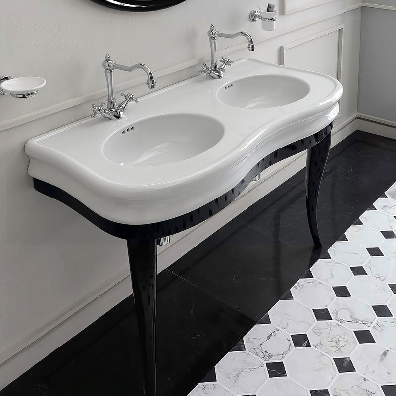 Whitehaus LA12-LAM120B Isabella 47" Double Bowl Console Bathroom Sink - White/Black