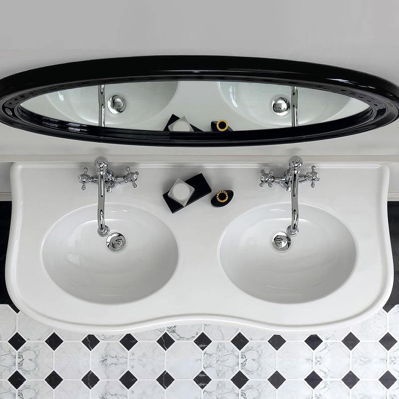 Whitehaus LA12-LAM120B Isabella 47" Double Bowl Console Bathroom Sink - White/Black
