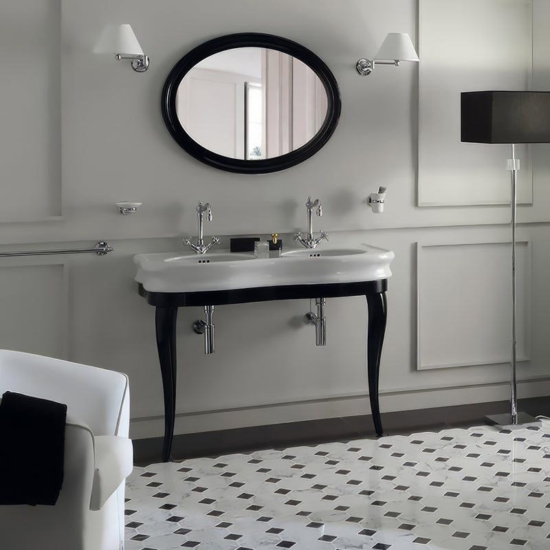 Whitehaus LA12-LAM120B Isabella 47" Double Bowl Console Bathroom Sink - White/Black