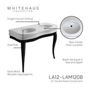 Whitehaus LA12-LAM120B Isabella 47" Double Bowl Console Bathroom Sink - White/Black