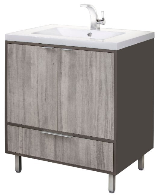 Cutler LCSHF30 London 30" Single Sink Free Standing Cultured Marble Top Bathroom Vanity - Gray