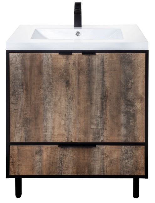 Cutler LCWSKBLK30 London 30" Single Sink Free Standing Cultured Marble Top Bathroom Vanity - Whiskey