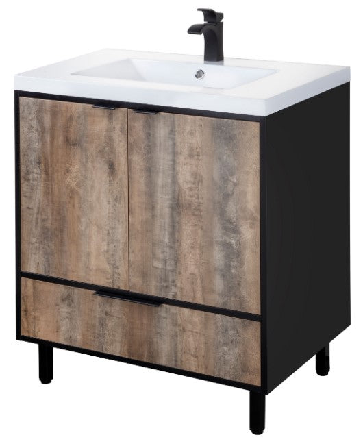 Cutler LCWSKBLK30 London 30" Single Sink Free Standing Cultured Marble Top Bathroom Vanity - Whiskey