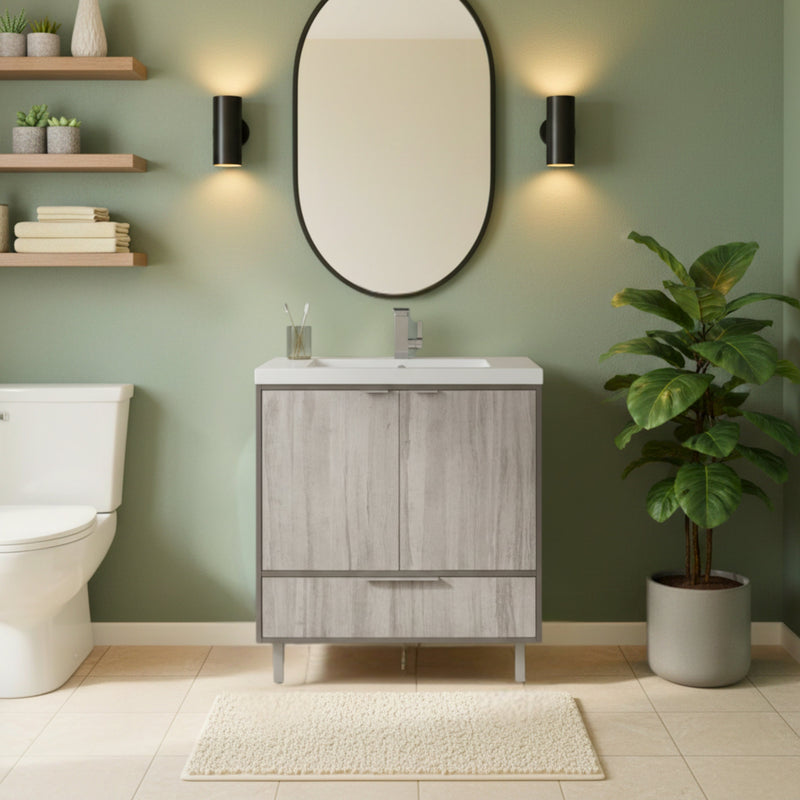 Cutler LCSHF30 London 30" Single Sink Free Standing Cultured Marble Top Bathroom Vanity - Gray