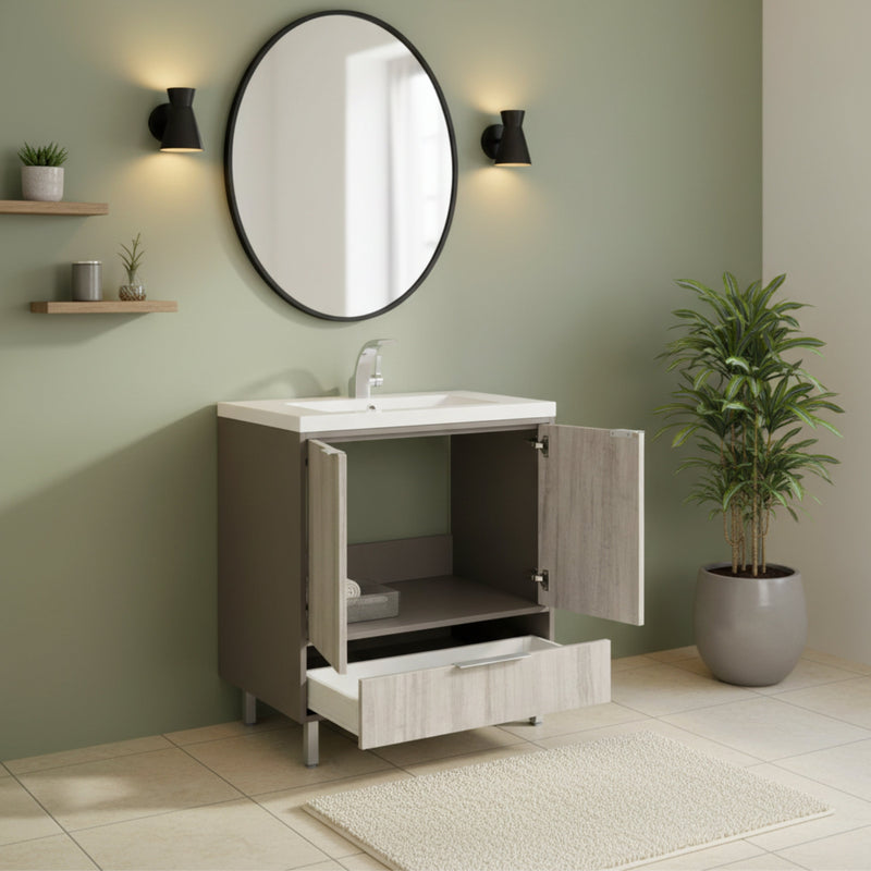 Cutler LCSHF30 London 30" Single Sink Free Standing Cultured Marble Top Bathroom Vanity - Gray