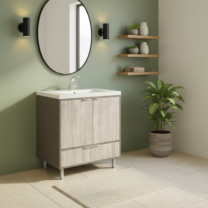 Cutler LCSHF30 London 30" Single Sink Free Standing Cultured Marble Top Bathroom Vanity - Gray