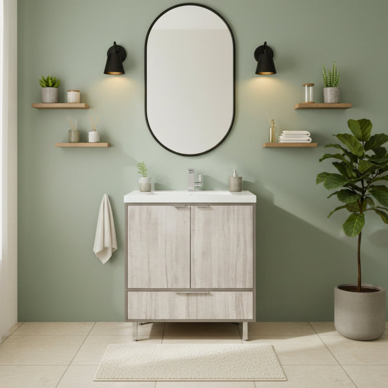 Cutler LCSHF36 London 36" Single Sink Free Standing Cultured Marble Top Bathroom Vanity - Gray