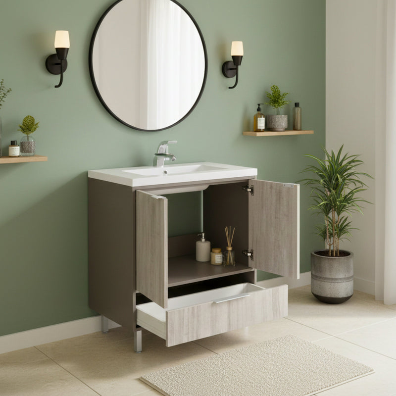 Cutler LCSHF36 London 36" Single Sink Free Standing Cultured Marble Top Bathroom Vanity - Gray
