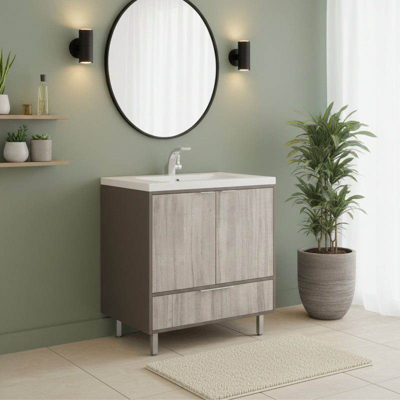 Cutler LCSHF36 London 36" Single Sink Free Standing Cultured Marble Top Bathroom Vanity - Gray