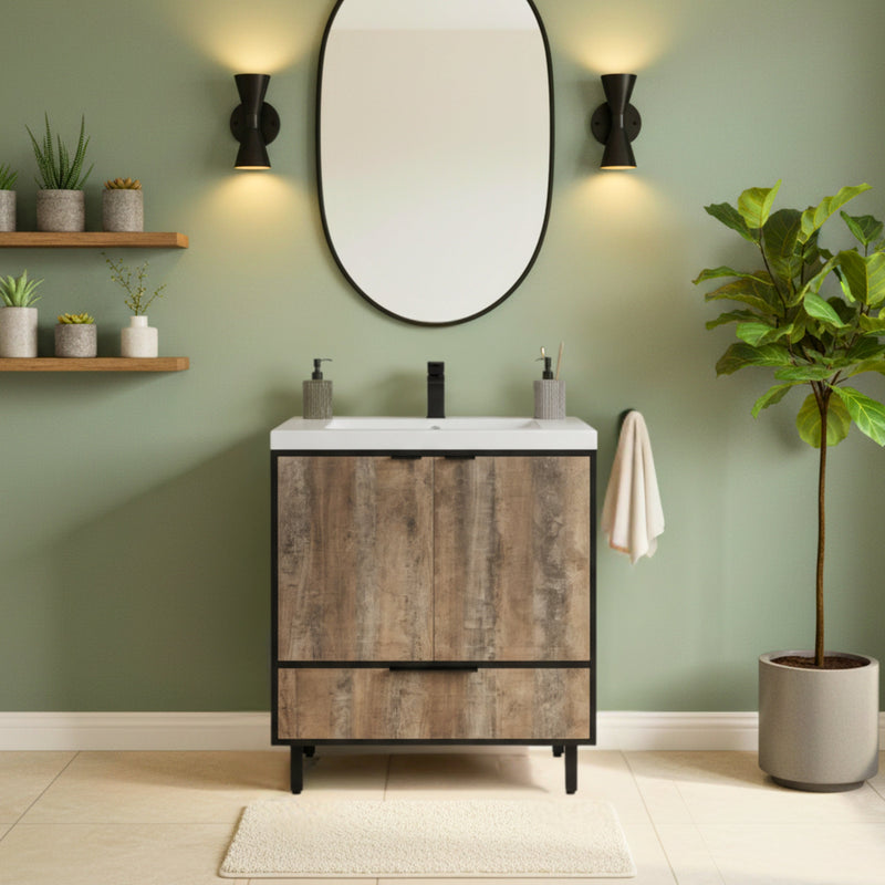 Cutler LCWSKBLK30 London 30" Single Sink Free Standing Cultured Marble Top Bathroom Vanity - Whiskey