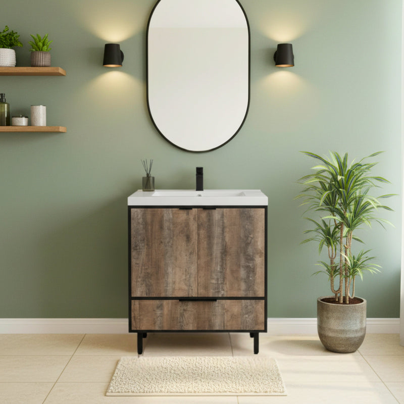 Cutler LCWSKBLK36 London 36" Single Sink Free Standing Cultured Marble Top Bathroom Vanity - Whiskey