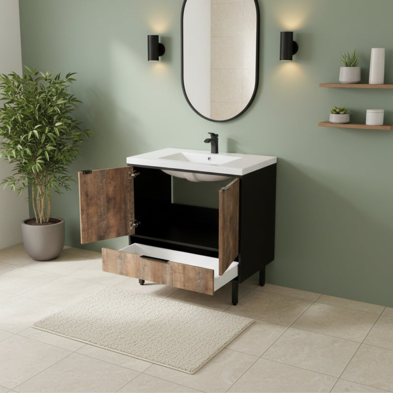 Cutler LCWSKBLK36 London 36" Single Sink Free Standing Cultured Marble Top Bathroom Vanity - Whiskey