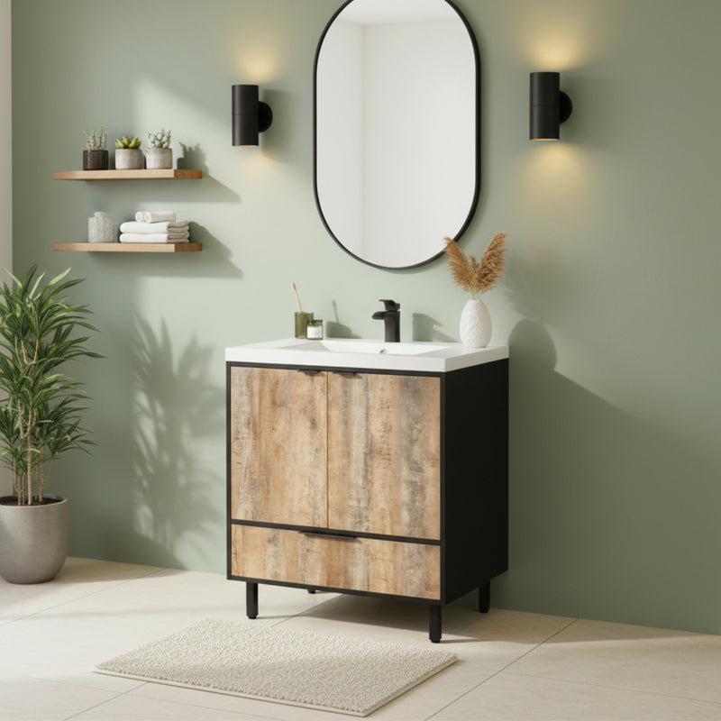 Cutler LCWSKBLK36 London 36" Single Sink Free Standing Cultured Marble Top Bathroom Vanity - Whiskey
