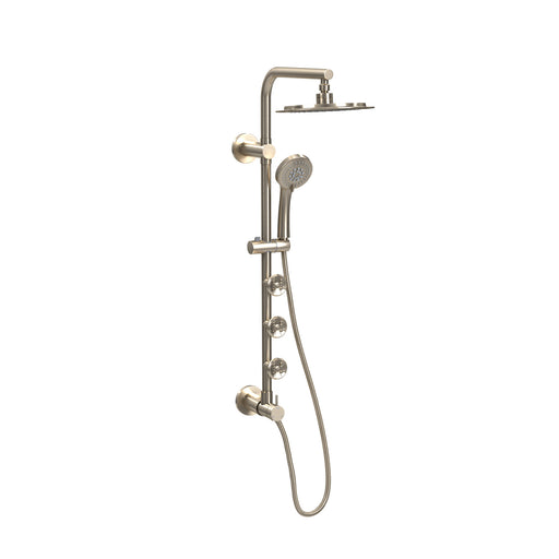 PULSE ShowerSpas 1089-BN-1.8GPM Lanai 8-in Rain Showerhead Shower System with 3-Body Jets, Pivoting Shower Arm and Multi-function Handshower in Brushed Nickel, 1.8 GPM