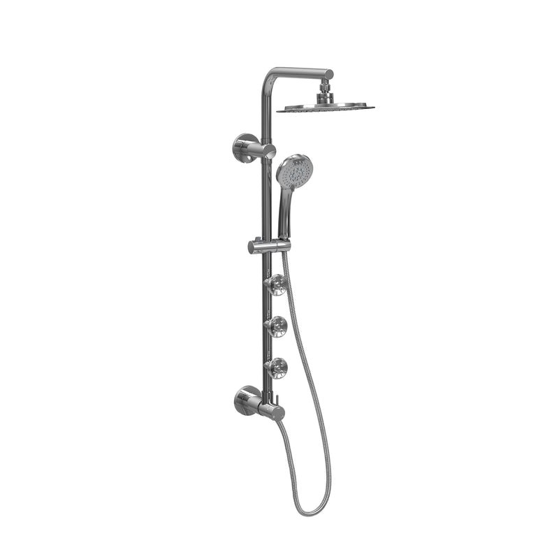 PULSE ShowerSpas 1089-CH-1.8GPM Lanai 8-in Rain Showerhead Shower System with 3-Body Jets, Pivoting Shower Arm and Multi-function Handshower in Chrome, 1.8 GPM