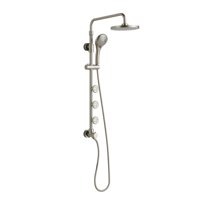 PULSE ShowerSpas 1028-BN-1.8GPM Lanikai 8-in Rain Showerhead Shower System with 3-Body Jets, Multi-function Handshower and Pivoting Shower Arm in Brushed Nickel, 1.8 GPM