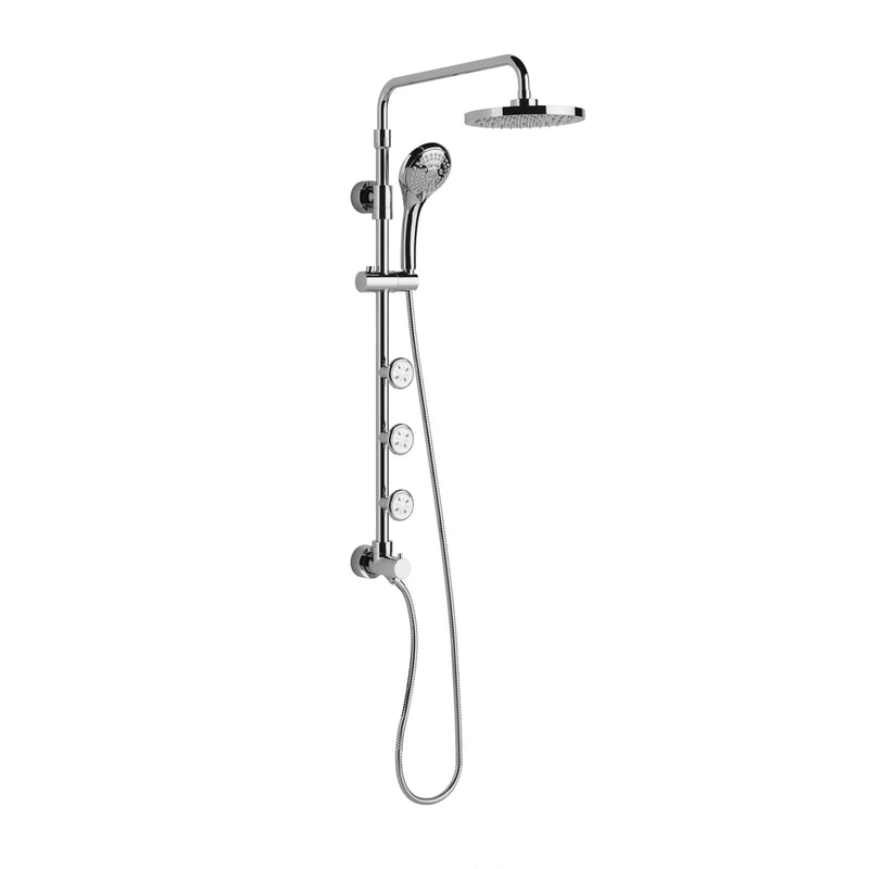 PULSE ShowerSpas 1028-CH-1.8GPM Lanikai 8-in Rain Showerhead Shower System with 3-Body Jets, Multi-function Handshower and Pivoting Shower Arm in Chrome, 1.8 GPM