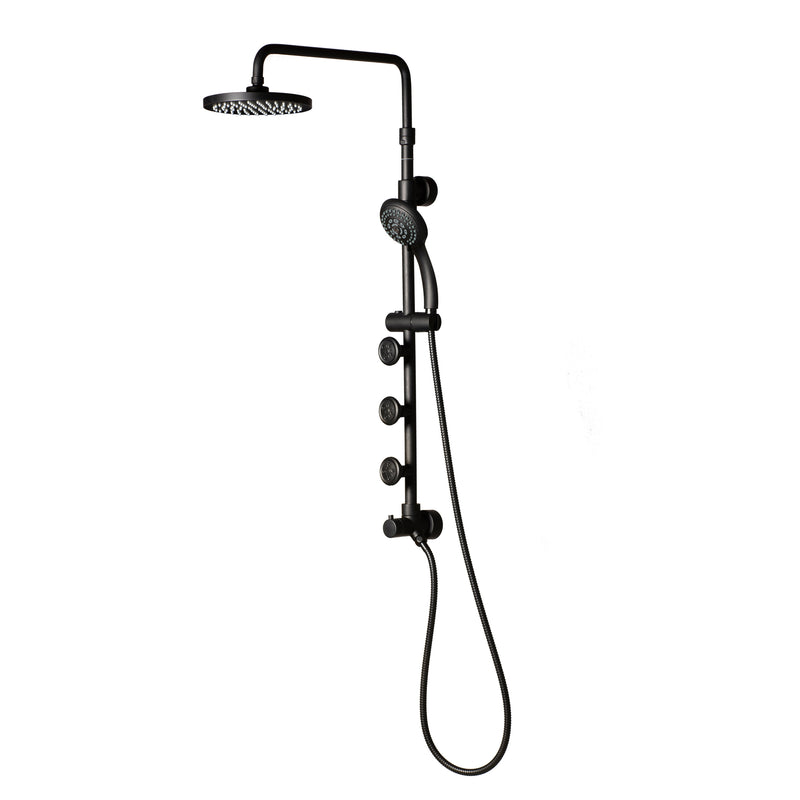 PULSE ShowerSpas 1028-MB-1.8GPM Lanikai 8-in Rain Showerhead Shower System with 3-Body Jets, Multi-function Handshower and Pivoting Shower Arm in Matte Black, 1.8 GPM