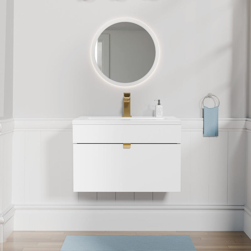 Cutler FV LF WHITE24 Loft 24" Wall Mount Single Sink Cultured Marble Top Bathroom Vanity - White