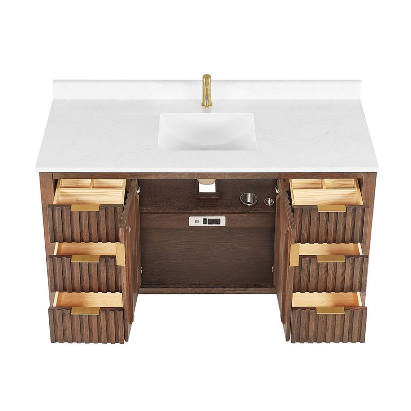 Vinnova 704260-AD-GW Shenzhen 60" Single Sink Bath Vanity in Aged Dark Brown Oak
