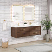 Vinnova 706660M-AD-BK Cristo 60M" Floating Double Bath Vanity in Aged Dark Brown Oak with Fish Maw White Quartz Stone Top - view 4