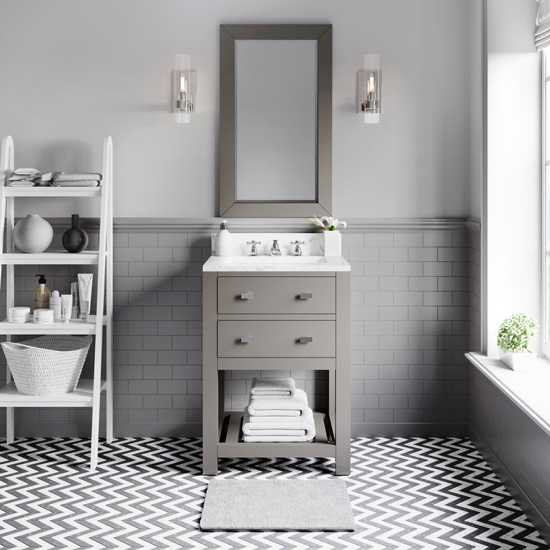 Water Creation MA24CW - Madalyn 24 In. Single Sink Pre-Assembled Transitional Style Bathroom Vanity With 1" Carrara White Marble Top