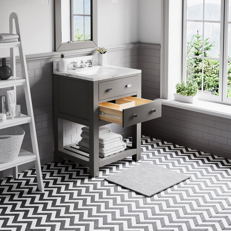 Water Creation MA24CW - Madalyn 24 In. Single Sink Pre-Assembled Transitional Style Bathroom Vanity With 1" Carrara White Marble Top