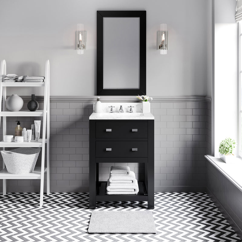 Water Creation MA24CW - Madalyn 24 In. Single Sink Pre-Assembled Transitional Style Bathroom Vanity With 1" Carrara White Marble Top