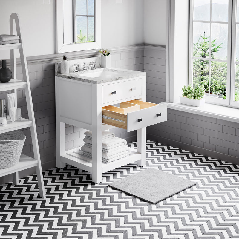 Water Creation MA24CW - Madalyn 24 In. Single Sink Pre-Assembled Transitional Style Bathroom Vanity With 1" Carrara White Marble Top