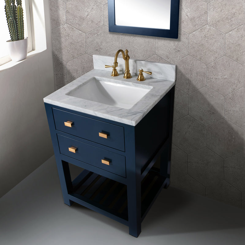 Water Creation MA24CW - Madalyn 24 In. Single Sink Pre-Assembled Transitional Style Bathroom Vanity With 1" Carrara White Marble Top