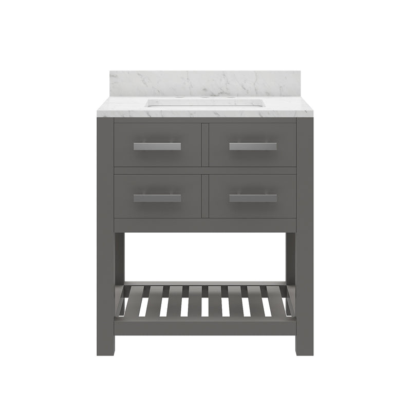 Water Creation MA30CW - Madalyn 30 In. Single Sink Pre-Assembled Transitional Style Bathroom Vanity With 1" Carrara White Marble Top