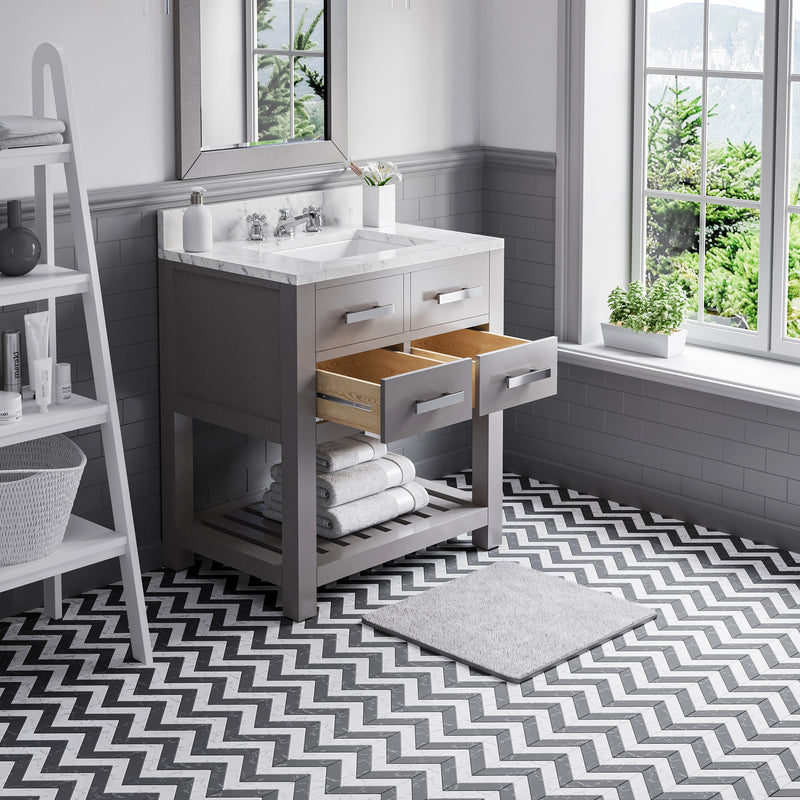 Water Creation MA30CW - Madalyn 30 In. Single Sink Pre-Assembled Transitional Style Bathroom Vanity With 1" Carrara White Marble Top
