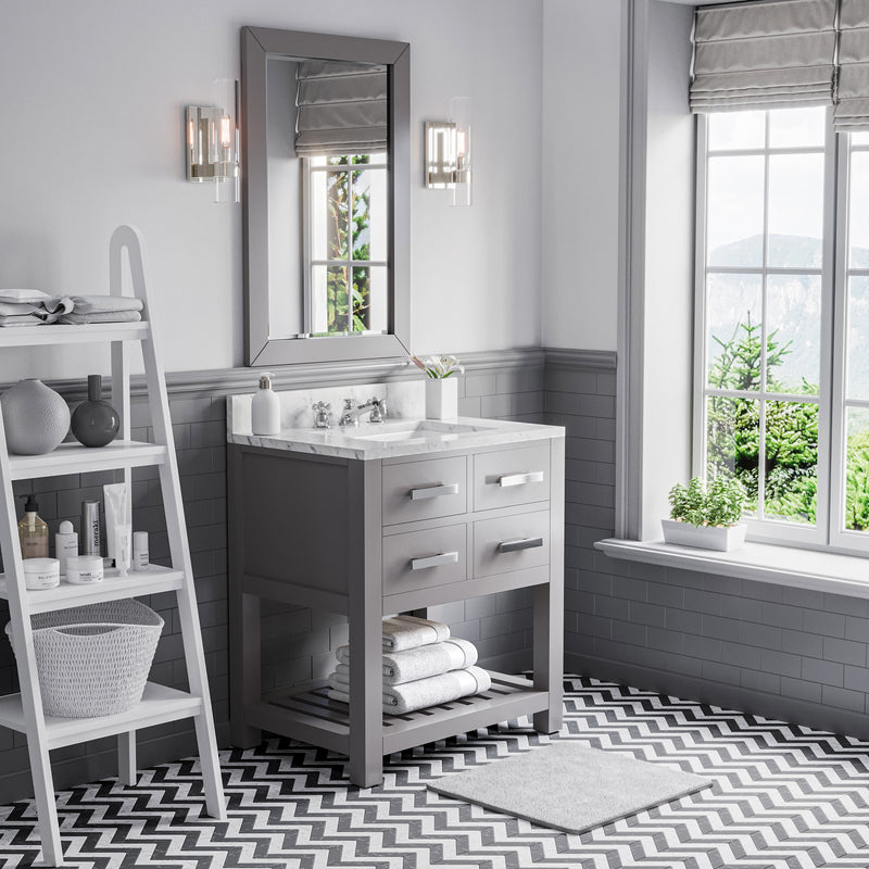 Water Creation MA30CW - Madalyn 30 In. Single Sink Pre-Assembled Transitional Style Bathroom Vanity With 1" Carrara White Marble Top