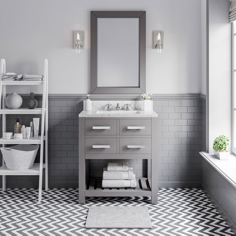 Water Creation MA30CW - Madalyn 30 In. Single Sink Pre-Assembled Transitional Style Bathroom Vanity With 1" Carrara White Marble Top