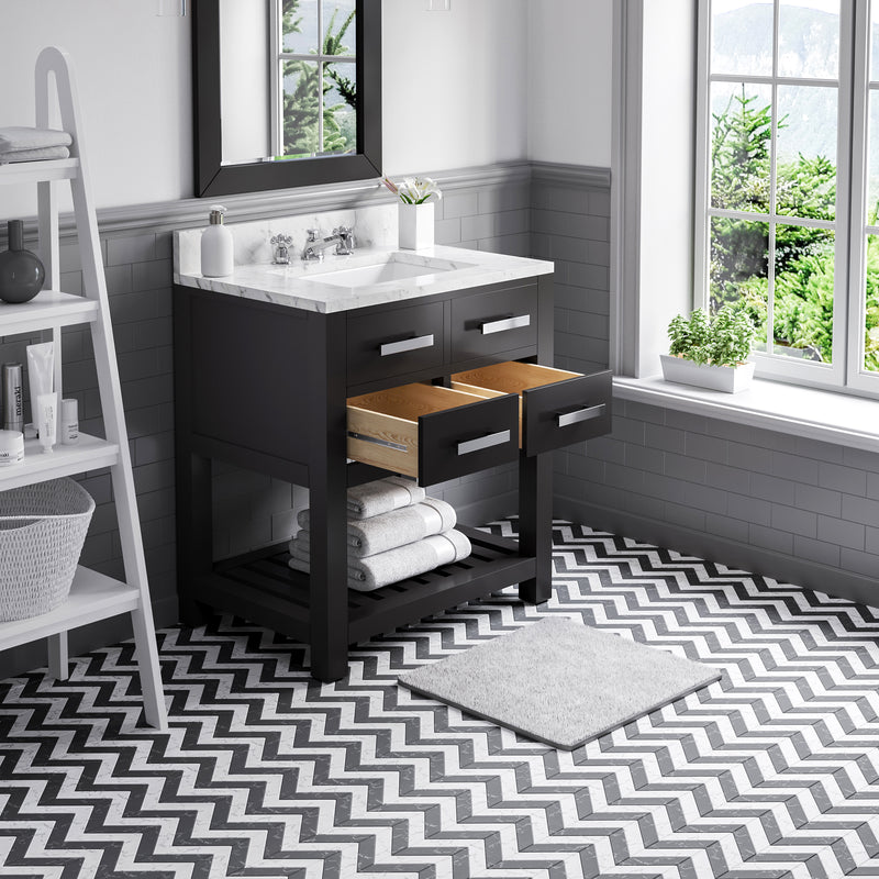 Water Creation MA30CW - Madalyn 30 In. Single Sink Pre-Assembled Transitional Style Bathroom Vanity With 1" Carrara White Marble Top
