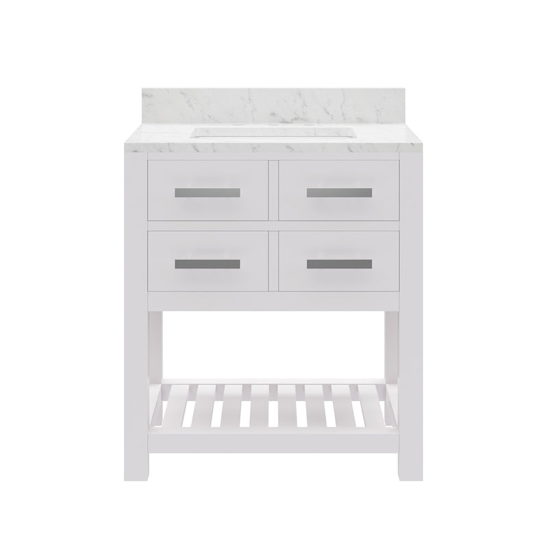 Water Creation MA30CW - Madalyn 30 In. Single Sink Pre-Assembled Transitional Style Bathroom Vanity With 1" Carrara White Marble Top