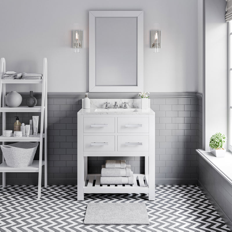 Water Creation MA30CW - Madalyn 30 In. Single Sink Pre-Assembled Transitional Style Bathroom Vanity With 1" Carrara White Marble Top