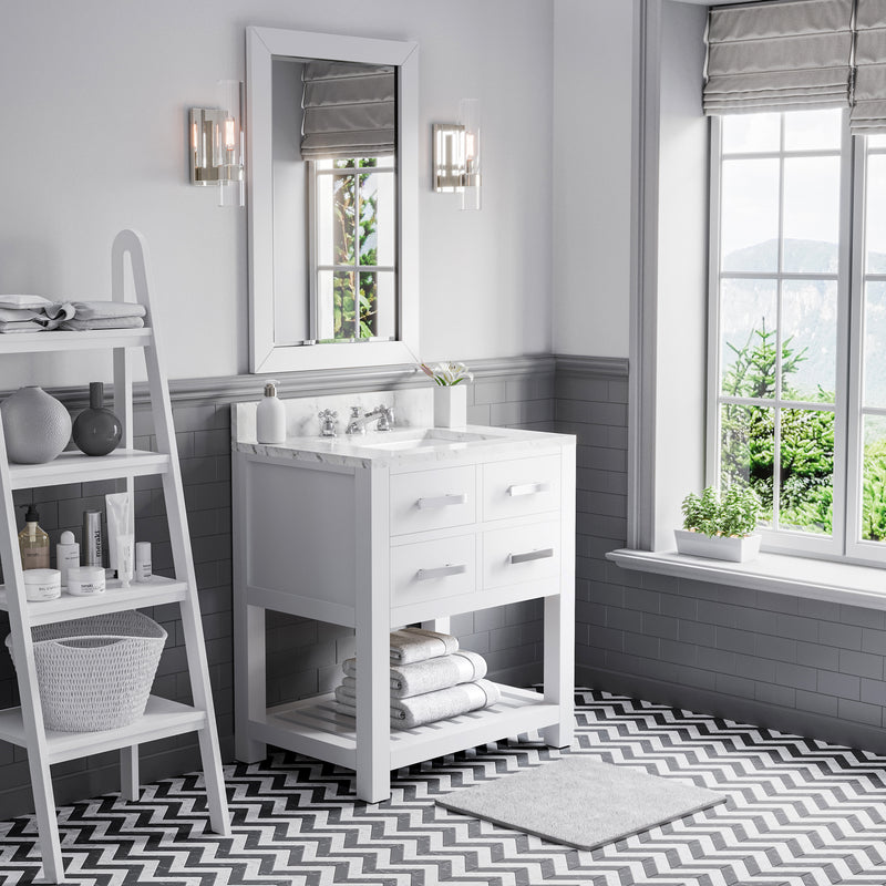 Water Creation MA30CW - Madalyn 30 In. Single Sink Pre-Assembled Transitional Style Bathroom Vanity With 1" Carrara White Marble Top
