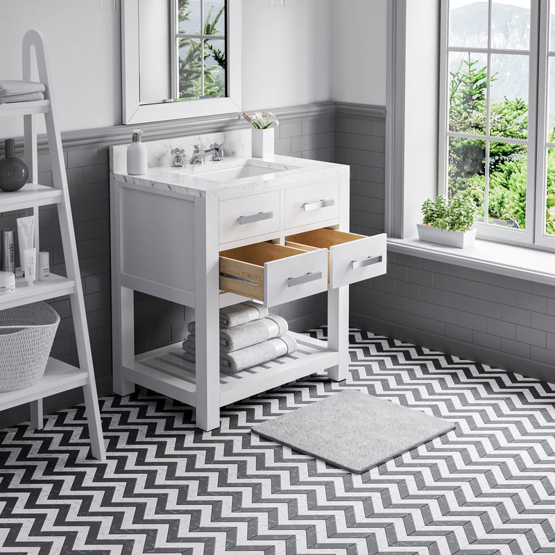 Water Creation MA30CW - Madalyn 30 In. Single Sink Pre-Assembled Transitional Style Bathroom Vanity With 1" Carrara White Marble Top