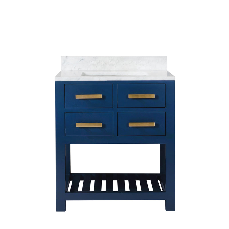 Water Creation MA30CW - Madalyn 30 In. Single Sink Pre-Assembled Transitional Style Bathroom Vanity With 1" Carrara White Marble Top
