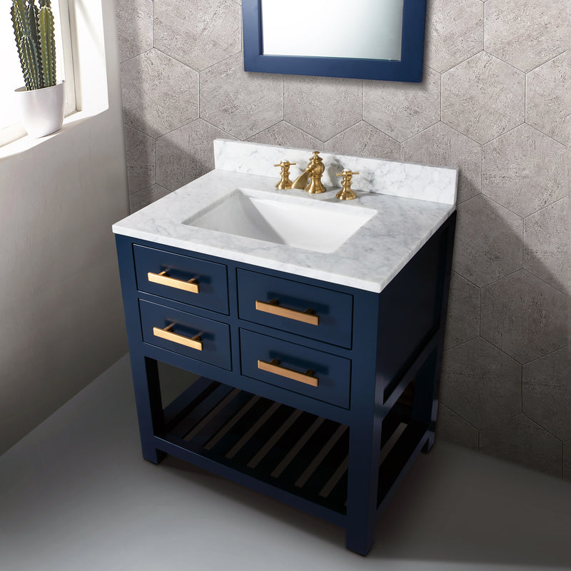 Water Creation MA30CW - Madalyn 30 In. Single Sink Pre-Assembled Transitional Style Bathroom Vanity With 1" Carrara White Marble Top