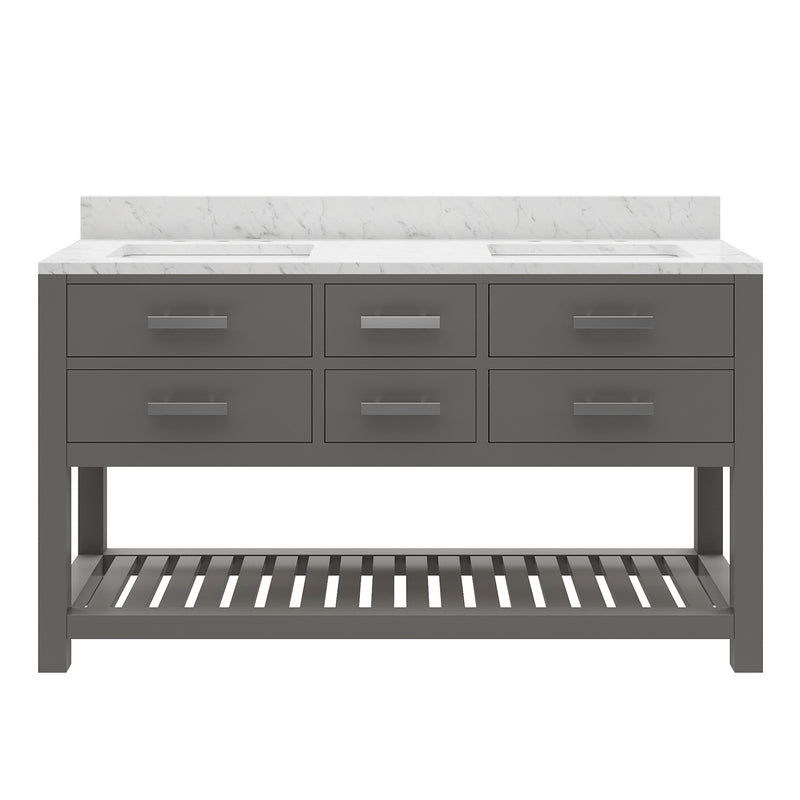 Water Creation MA60CW - Madalyn 60 In. Double Sink Pre-Assembled Transitional Style Bathroom Vanity With 1" Carrara White Marble Top