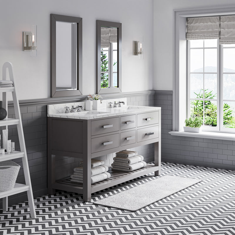 Water Creation MA60CW - Madalyn 60 In. Double Sink Pre-Assembled Transitional Style Bathroom Vanity With 1" Carrara White Marble Top