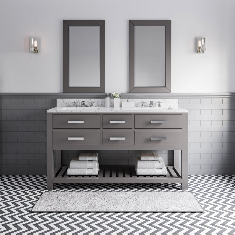 Water Creation MA60CW - Madalyn 60 In. Double Sink Pre-Assembled Transitional Style Bathroom Vanity With 1" Carrara White Marble Top