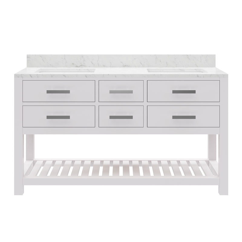 Water Creation MA60CW - Madalyn 60 In. Double Sink Pre-Assembled Transitional Style Bathroom Vanity With 1" Carrara White Marble Top